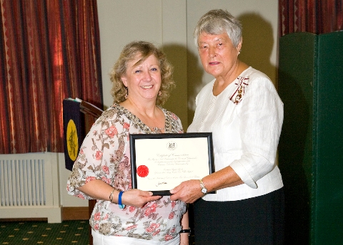 Captain Angela Brady with Gloucestershire’s Lord-Lieutenant, Dame Janet Trotter DBE