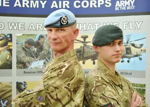 Cpl Paul Turner (left), of South Petherton, models the new light-blue beret and ‘winged’ cap badge of 675 (Rifles) Squadron, 6th Regiment, Army Air Corps, alongside Lance Cpl Tom Moseley, of Glastonbury, wearing the old infantry beret and cap badge of 6 RIFLES.