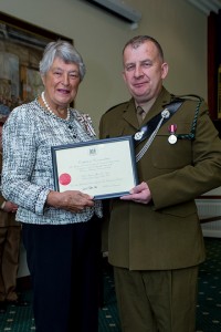 Colour Sergeant Tim Smiles awarded Certificate for Meritorious Service from Her Majesty’s Lord-Lieutenant of Gloucestershire.