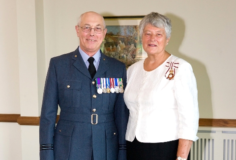 Rodney Gurney (left) with Gloucestershire’s Lord-Lieutenant, Dame Janet Trotter DBE following the Lord-Lieutenants Award Ceremony