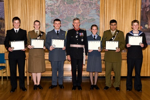 The Devon Cadets with Sir Eric Dancer at the award ceremony