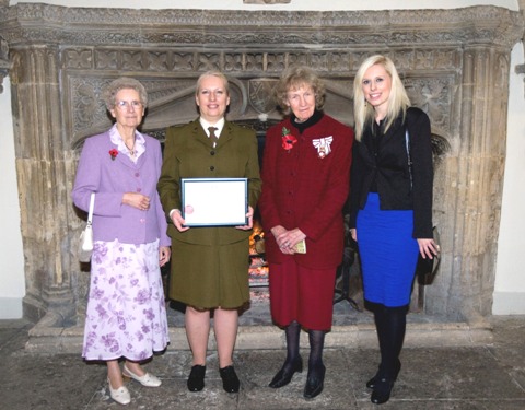 Elaine Hunt with Lady Gass after receiving her Certificate for Meritorious Service
