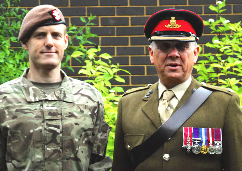 Army Reservist Adam Paylor, of B Squadron, Royal Wessex Yeomanry, at Old Sarum with his father Major James Paylor