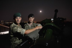 Bombardiers Thomas Fairman (left), from Almondsbury, and Jason Moore, from Brentry, prepare for 266 Battery’s WW1 Centenary salute high above the Avon Gorge in Bristol. Picture: Fortuis Media.