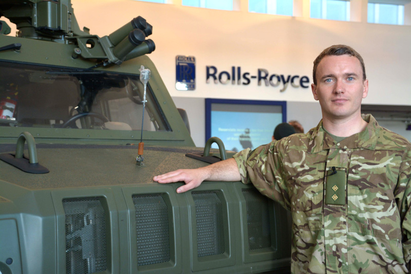 Lieutenant Gareth Hetheridge, a member of 71 Military Intelligence Company and also a project manager on the EJ200 engine programme at Rolls-Royce