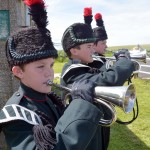 Three younger members of Somerset ACF’s Silver Bugles salute Her Royal Highness the Countess of Wessex on her arrival at Yoxter Camp, (from the front): Cadet Luke Nicholas, aged 13, of Normandy Company (Uphill, Weston-super-Mare); Lance Corporal Ethan Gollicker, 14, and Cadet Connor Burfoot, 13, both of Gibraltar Company (Frome).